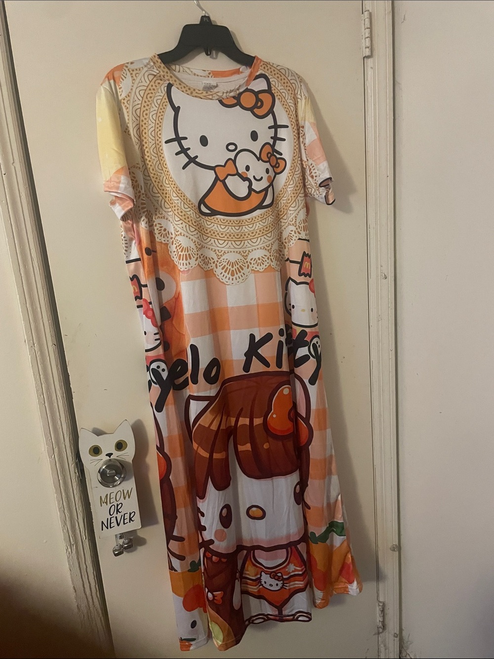 Hello Kitty Orange and White Check Kids Nightgown